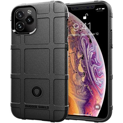 Mobigear Rugged Shield iPhone 12 Hoesje Flexibel TPU Backcover Shockproof - Zwart