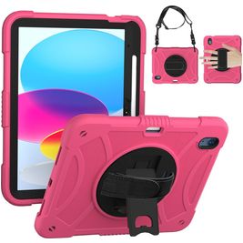 Mobigear SureGrip iPad 10 (2022) Hoes Hard Kunststof,Siliconen Backcover + Stylus Houder + Schouderband + Standaard - Roze
