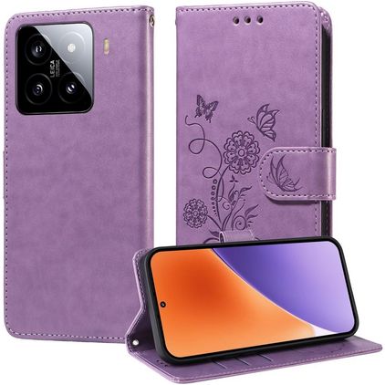 Mobigear Flowers Xiaomi 15 Hoesje Bookcase Portemonnee - Paars