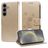 Mobigear Flowers Samsung Galaxy S25 Hoesje Bookcase Portemonnee - Goud