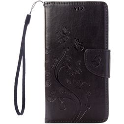 Mobigear Flowers iPhone 7 Hoesje Bookcase Portemonnee - Zwart