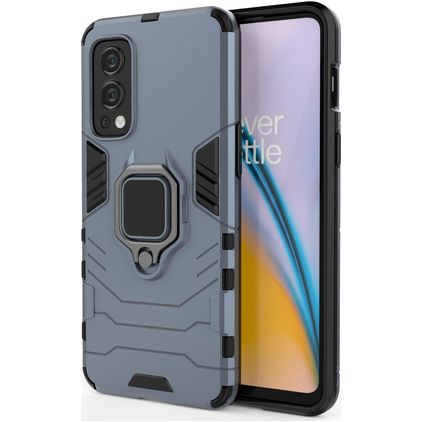 Mobigear Armor Ring OnePlus Nord 2 Hoesje Hardcase Backcover Shockproof met Ringhouder - Blauw