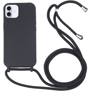 Mobigear Lanyard iPhone 16 Plus Siliconen Hoesje met koord - Zwart
