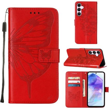 Mobigear Butterfly Samsung Galaxy A55 Hoesje Bookcase Portemonnee - Rood