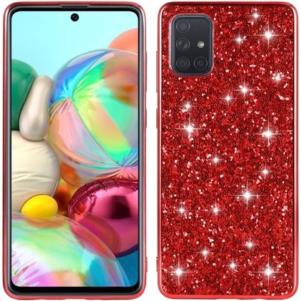 Mobigear Glitter Samsung Galaxy A51 Hoesje Hardcase Backcover - Rood