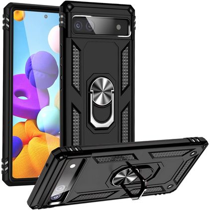 Mobigear Armor Ring Google Pixel 6a Hoesje Hardcase Backcover Shockproof met Ringhouder - Zwart