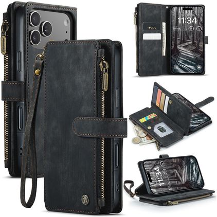 CaseMe C30 iPhone 17 Pro Hoesje Bookcase Portemonnee - Zwart