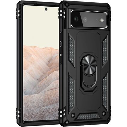 Mobigear Armor Ring Google Pixel 6 Hoesje Hardcase Backcover Shockproof met Ringhouder - Zwart