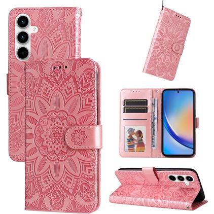 Mobigear Sunflower Samsung Galaxy A35 Hoesje Bookcase Portemonnee - Roségoud