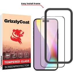 GrizzlyCoat Easy Fit iPhone 15 Plus Glazen Screenprotector - Case Friendly + Installatie Frame - Zwart