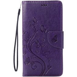 Mobigear Flowers iPhone 8 Hoesje Bookcase Portemonnee - Paars