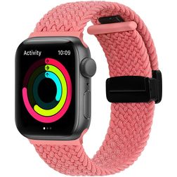 Mobigear Braided Mag Nylon Apple Watch Bandje Magneetsluiting - 49/46/45/44 mm - Roze