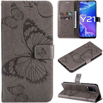Mobigear Butterfly Vivo Y33s Hoesje Bookcase Portemonnee - Grijs