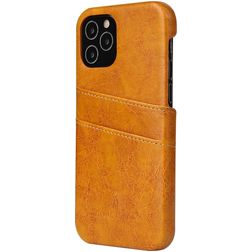 Fierre Shann Premium Card iPhone 12 Hoesje Backcover met Pasjeshouder - Cognac