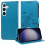 Mobigear Flowers Samsung Galaxy S25 Plus Hoesje Bookcase Portemonnee - Blauw