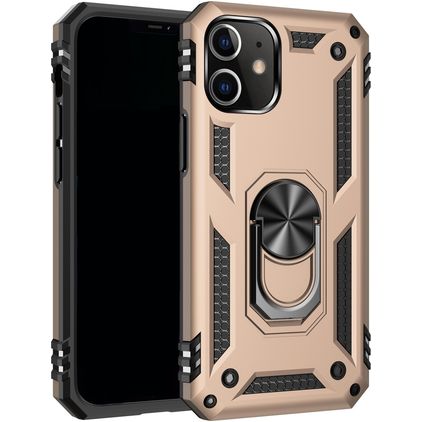 Mobigear Armor Ring iPhone 12 Hoesje Hardcase Backcover Shockproof met Ringhouder - Goud