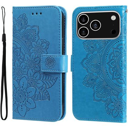 Mobigear Flowers iPhone 17 Pro Hoesje Bookcase Portemonnee - Blauw