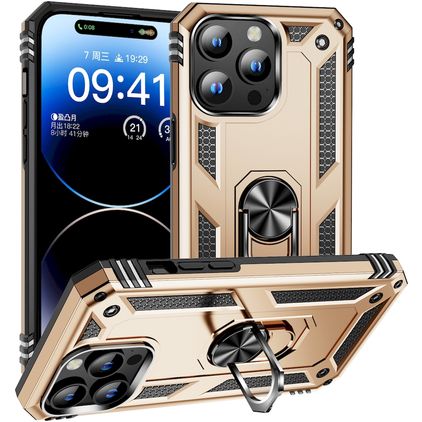 Mobigear Armor Ring iPhone 15 Pro Max Hoesje Hardcase Backcover Shockproof met Ringhouder - Goud