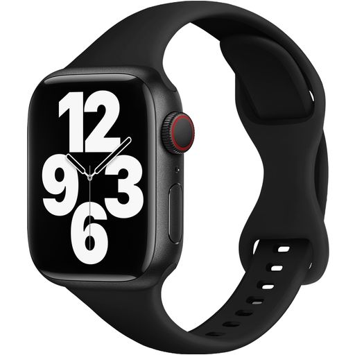 Mobigear Sport Slim Siliconen Apple Watch Bandje Druksluiting - 49/46/45/44 mm - Zwart