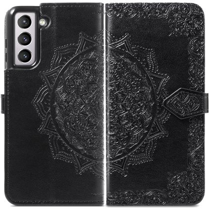 Mobigear Mandala Samsung Galaxy S21 FE Hoesje Bookcase Portemonnee - Zwart