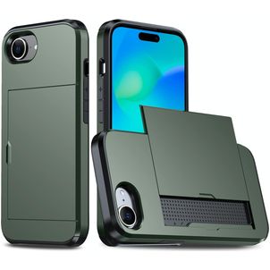 Mobigear Card iPhone 16e Hoesje Hardcase Backcover Shockproof met Pasjeshouder - Groen