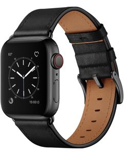 Mobigear Firenze Leren Apple Watch Bandje Gespsluiting - 49/46/45/44 mm - Zwart