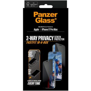 PanzerGlass FastFit iPhone 17 Pro Max Glazen Screenprotector Privacy - Case Friendly + Installatie Frame - Zwart