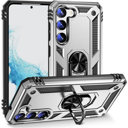 Mobigear Armor Ring Samsung Galaxy S23 Hoesje Hardcase Backcover Shockproof met Ringhouder - Zilver