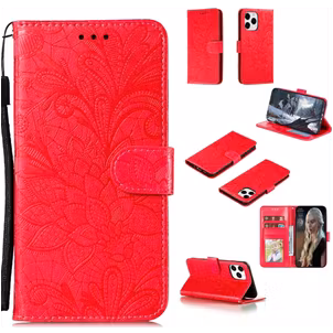 Mobigear Flowers iPhone 12 Pro Hoesje Bookcase Portemonnee - Rood