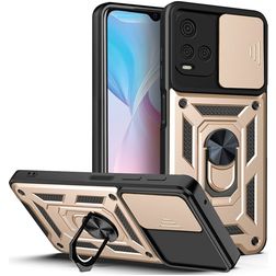 Mobigear Armor Ring Cam Slide Vivo Y21s Hoesje Hardcase Backcover Shockproof met Ringhouder en Camera Slider - Goud