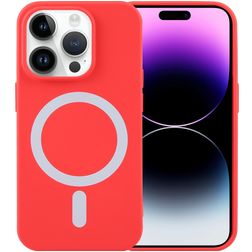 Mobigear Rubber Touch iPhone 15 Pro Max Siliconen MagSafe Hoesje Backcover - Rood