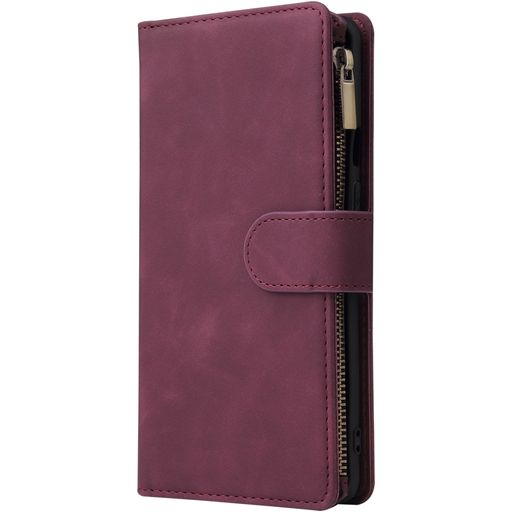 Mobigear Zipper OnePlus 8 Pro Hoesje Bookcase Portemonnee - Rood