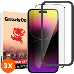 GrizzlyCoat Easy Fit iPhone 14 Pro Max Glazen Screenprotector - Case Friendly + Installatie Frame (3-Pack)