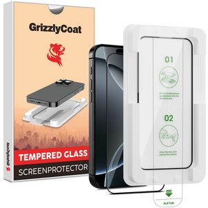 GrizzlyCoat AlignPro iPhone 16 Pro Glazen Screenprotector - Case Friendly + Installatie Frame - Zwart