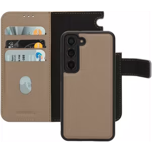 Mobiparts Samsung Galaxy S23 Hoesje Echt Leer Uitneembare 2in1 Bookcase Portemonnee - Taupe