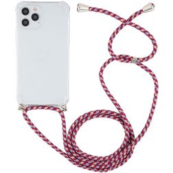 Mobigear Lanyard iPhone 12 Pro Max Flexibel TPU Hoesje met koord - Transparant / Blauw / Rood