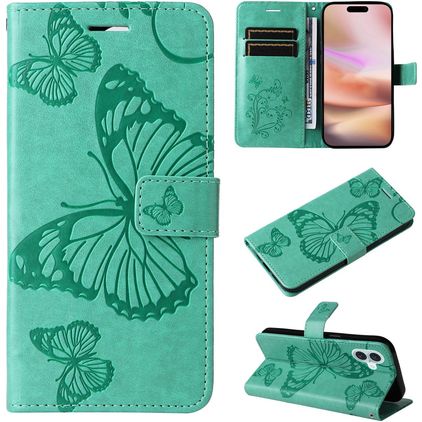 Mobigear Butterfly iPhone 16 Plus Hoesje Bookcase Portemonnee - Groen