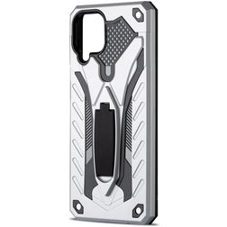 Mobigear Armor Stand Samsung Galaxy A12 Hoesje Hardcase Backcover Shockproof met Standaard - Zilver