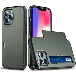 Mobigear Card iPhone 14 Hoesje Hardcase Backcover Shockproof met Pasjeshouder - Legergroen