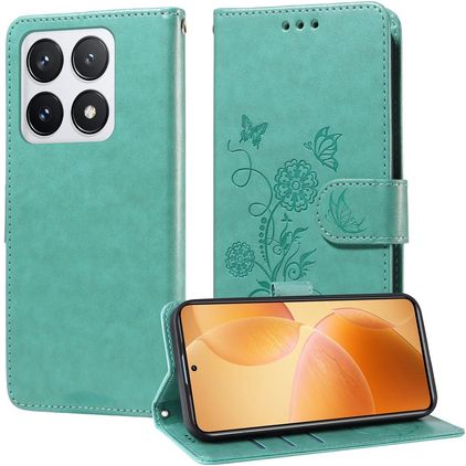 Mobigear Flowers Xiaomi 14T Pro Hoesje Bookcase Portemonnee - Groen