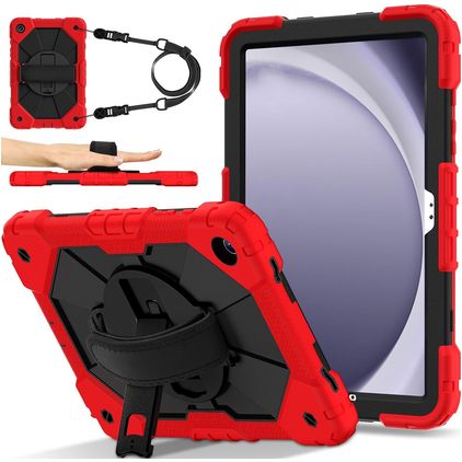 Mobigear SureGrip Xtreme Samsung Galaxy Tab A9 Plus (2023) Hoes Hard Kunststof,Siliconen Backcover + Schouderband + Standaard - Rood