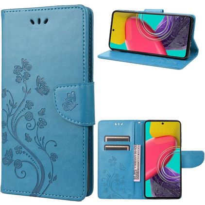 Mobigear Flowers Samsung Galaxy M53 Hoesje Bookcase Portemonnee - Blauw