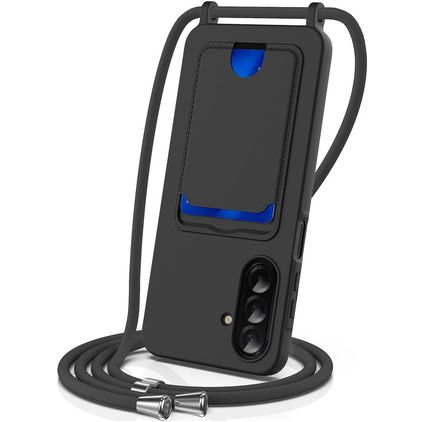 Mobigear Lanyard Card Samsung Galaxy A57 Siliconen Hoesje met koord en Pasjeshouder - Zwart