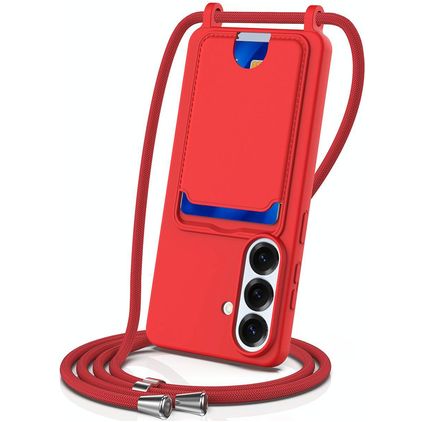 Mobigear Lanyard Card Samsung Galaxy S26 Siliconen Hoesje met koord en Pasjeshouder - Rood