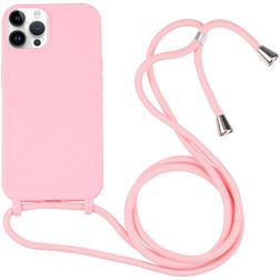 Mobigear Lanyard iPhone 16 Pro Siliconen Hoesje met koord - Roze