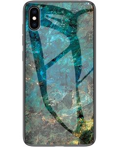 Mobigear Marble Glass iPhone XS Hoesje Gehard Glas Backcover - Emerald