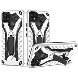 Mobigear Armor Stand Realme C25Y Hoesje Hardcase Backcover Shockproof met Standaard - Zilver