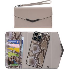 Mobilize Elegant Magnet iPhone 13 Pro Hoesje Uitneembare 2in1 Clutch - Beige Snake