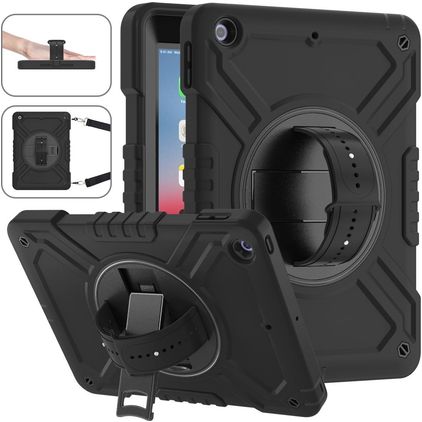 Mobigear Hybrid Rotation iPad 6 (2018) Hoes Hard Kunststof,Siliconen Backcover + Schouderband + Standaard - Zwart