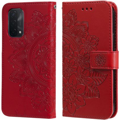 Mobigear Flowers OPPO A74 5G Hoesje Bookcase Portemonnee - Rood